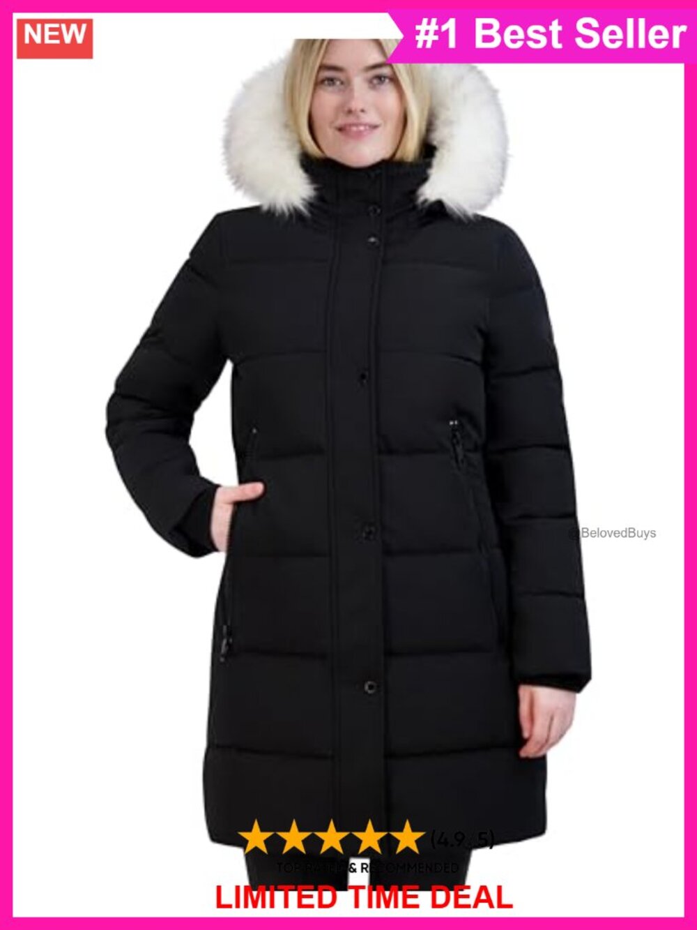 Heavyweight Quilted Puffer Jacket Detachable Faux Fur Hood Storm Cuffs